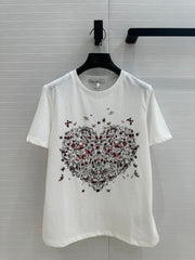 CD Heart T-shirt White Cotton Polyester