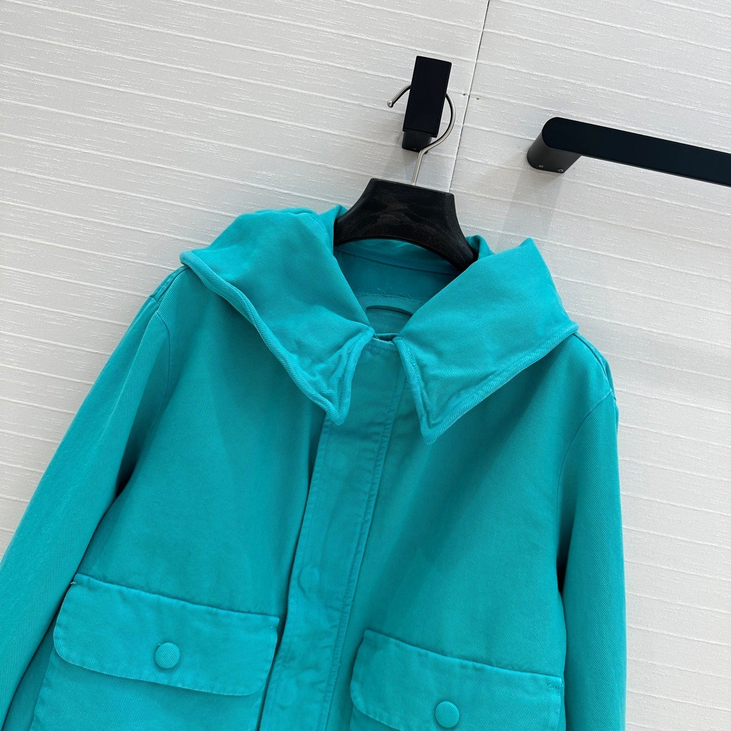 Prada 25 Hooded Short Jacket Blue-green Cotton