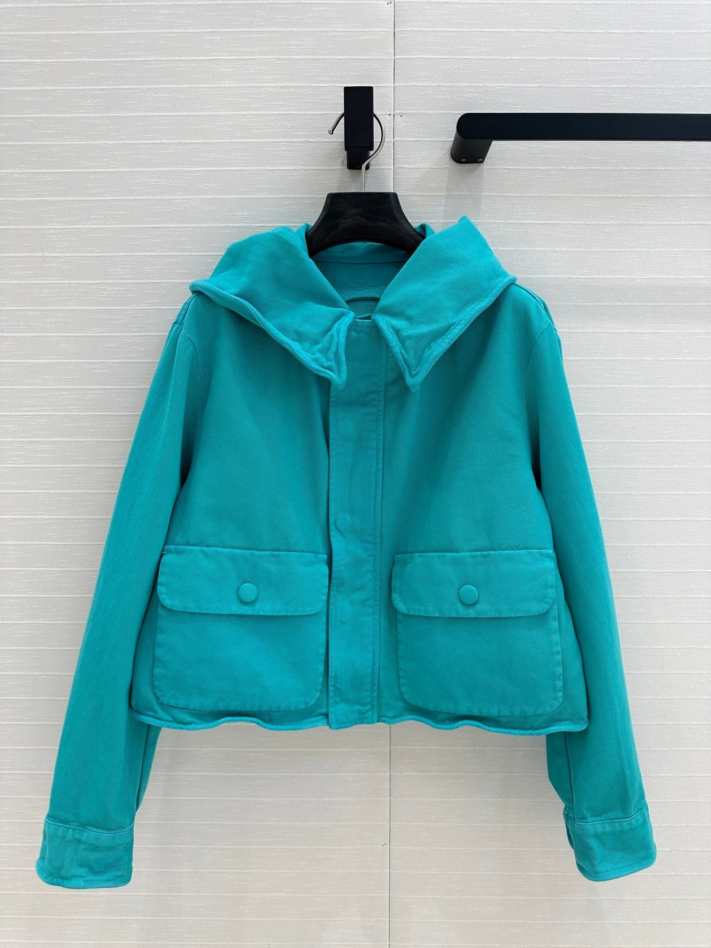 Prada 25 Hooded Short Jacket Blue-green Cotton
