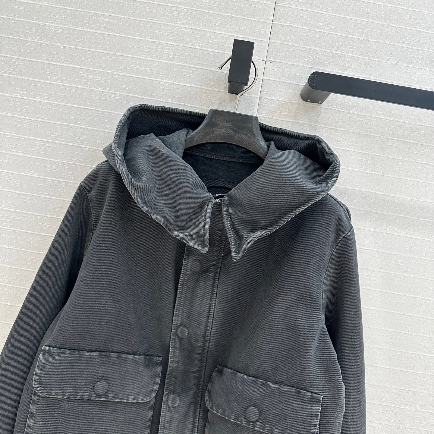 Prada 25 Hooded Short Jacket Smoky Gray Cotton