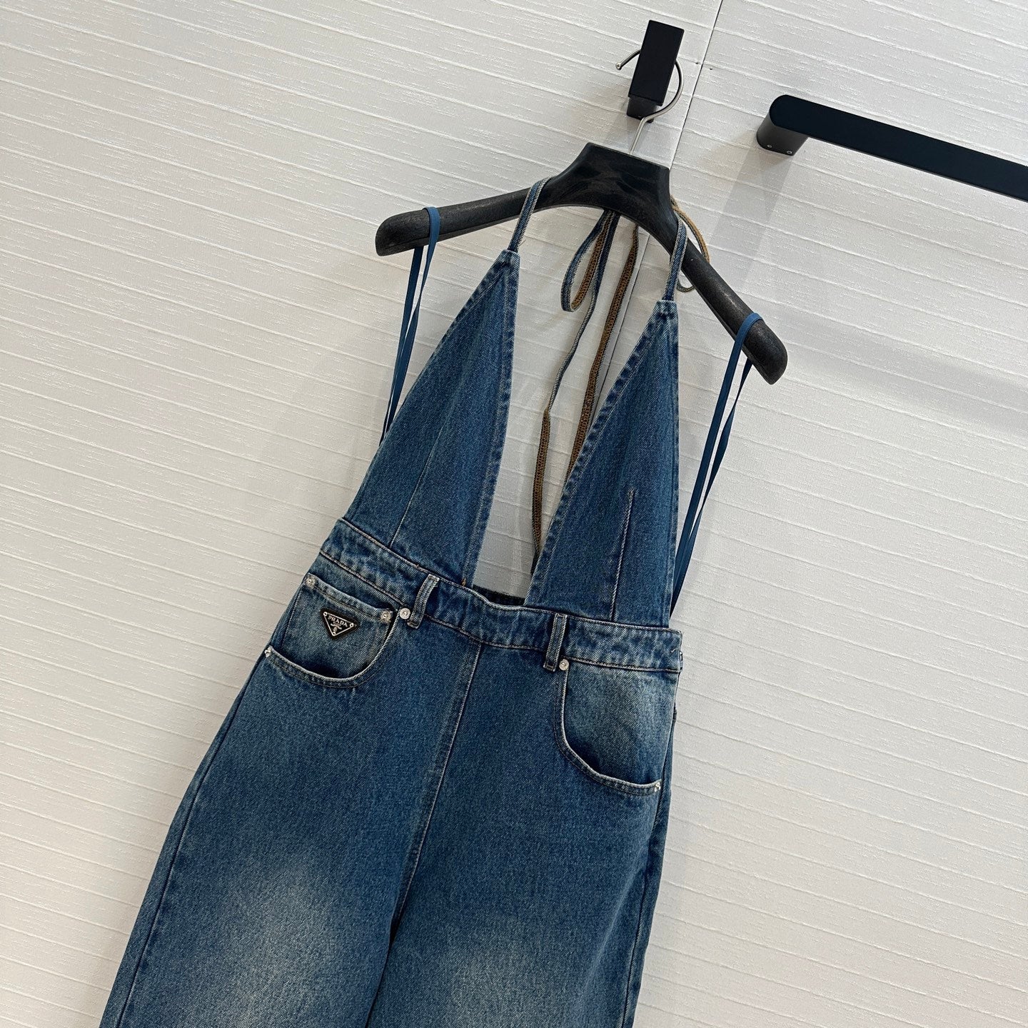 Prada 25 Halter Ntube Top Suspender Jumpsuit Blue Cotton