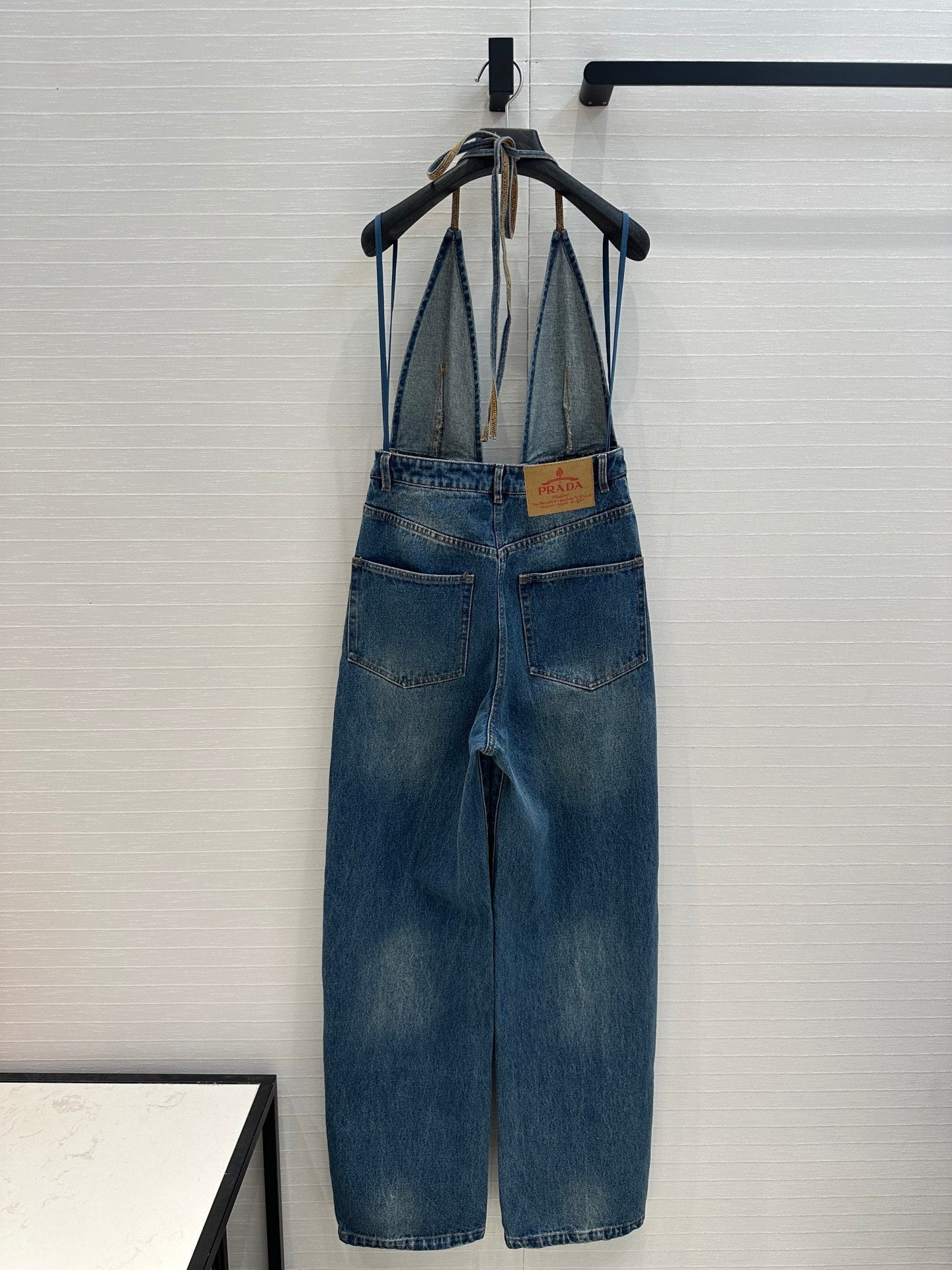 Prada 25 Halter Ntube Top Suspender Jumpsuit Blue Cotton