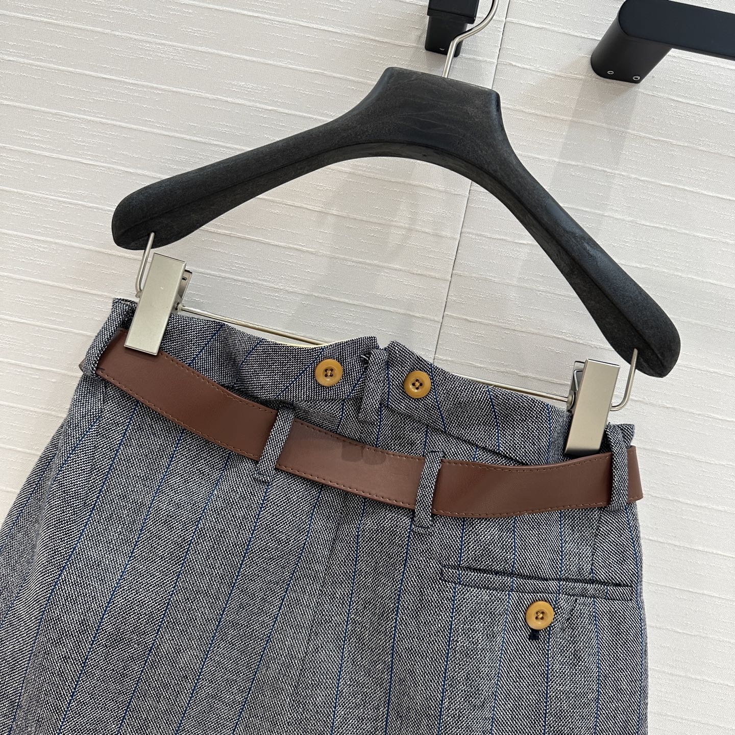 Prada Striped Suit Skirt Gray Wool Polyester