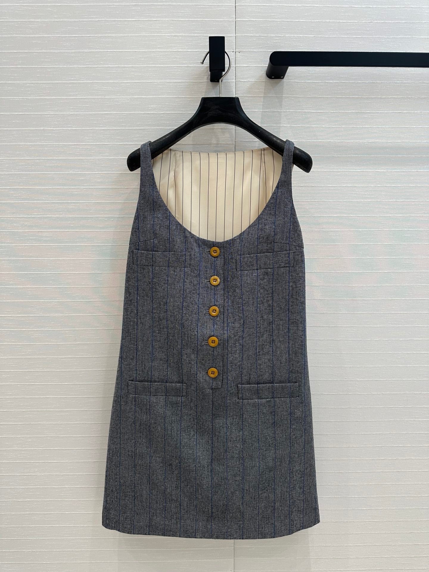 Prada Striped Vest Dress Gray Wool Polyester