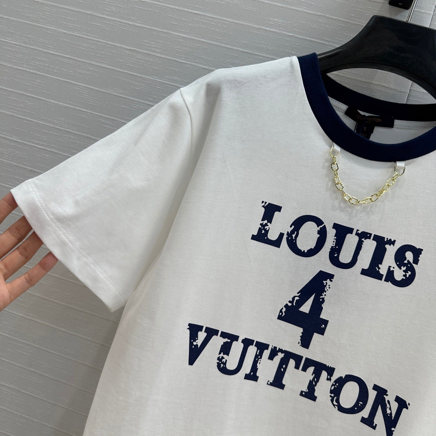 LV T Shirt White Blue Cotton