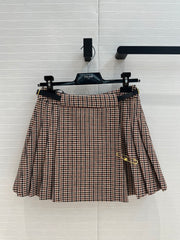 Celine Pleated Skirt Brown Wool Cotton Polyester