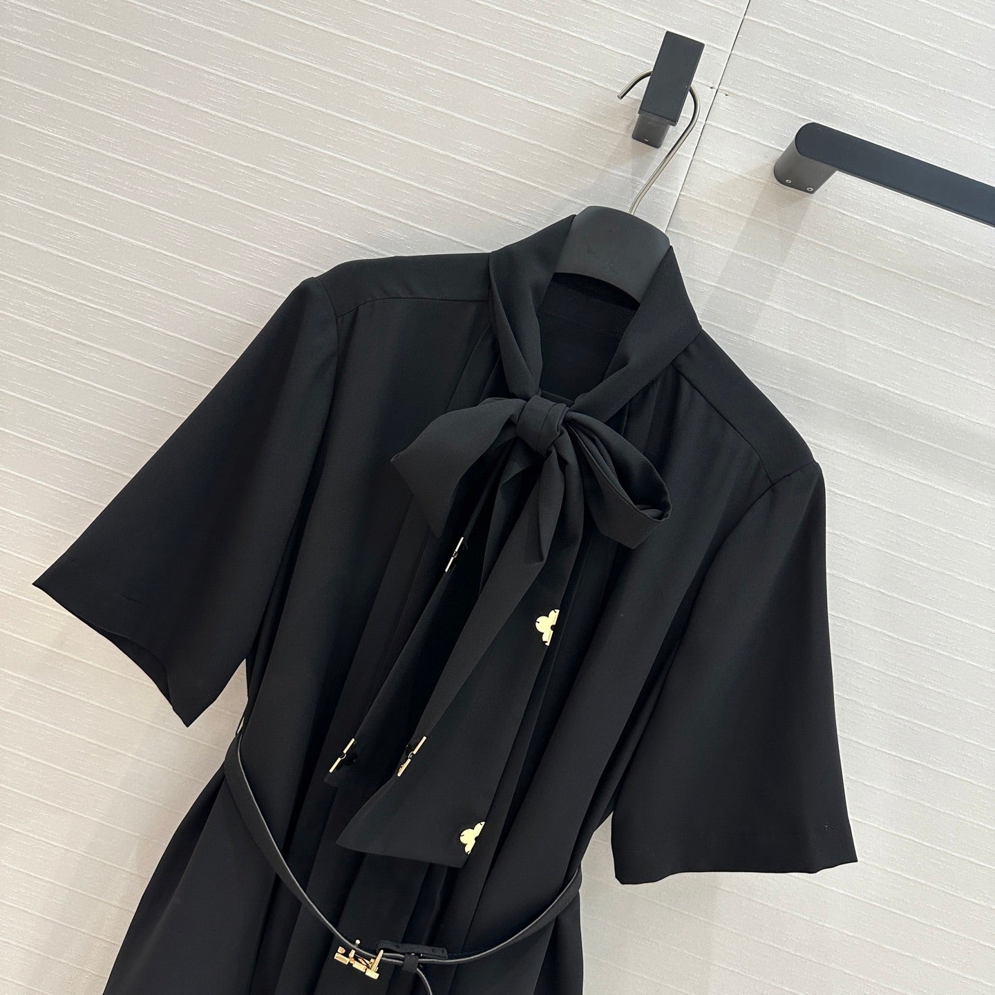 LV 25 Palace Style Short-Sleeved Dress Black Polyester