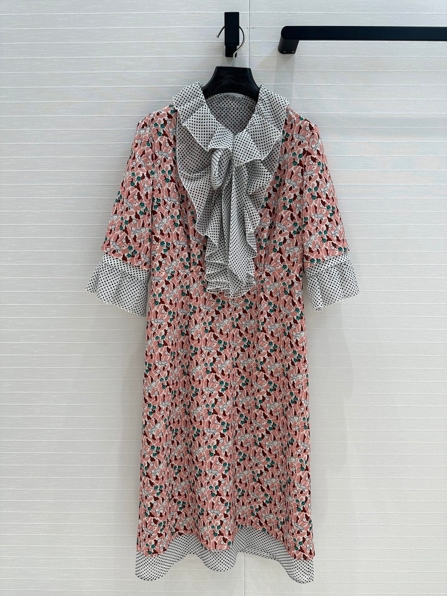 Prada Lace Half-sleeved Dress Pink mix colors Polyester