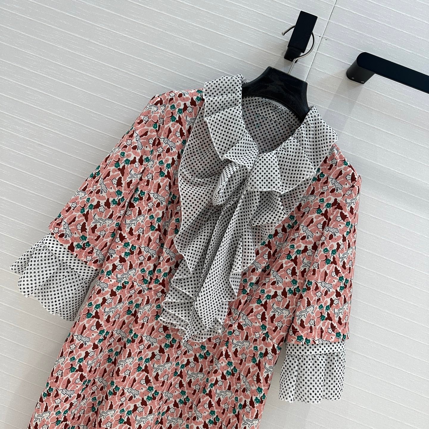 Prada Lace Half-sleeved Dress Pink mix colors Polyester