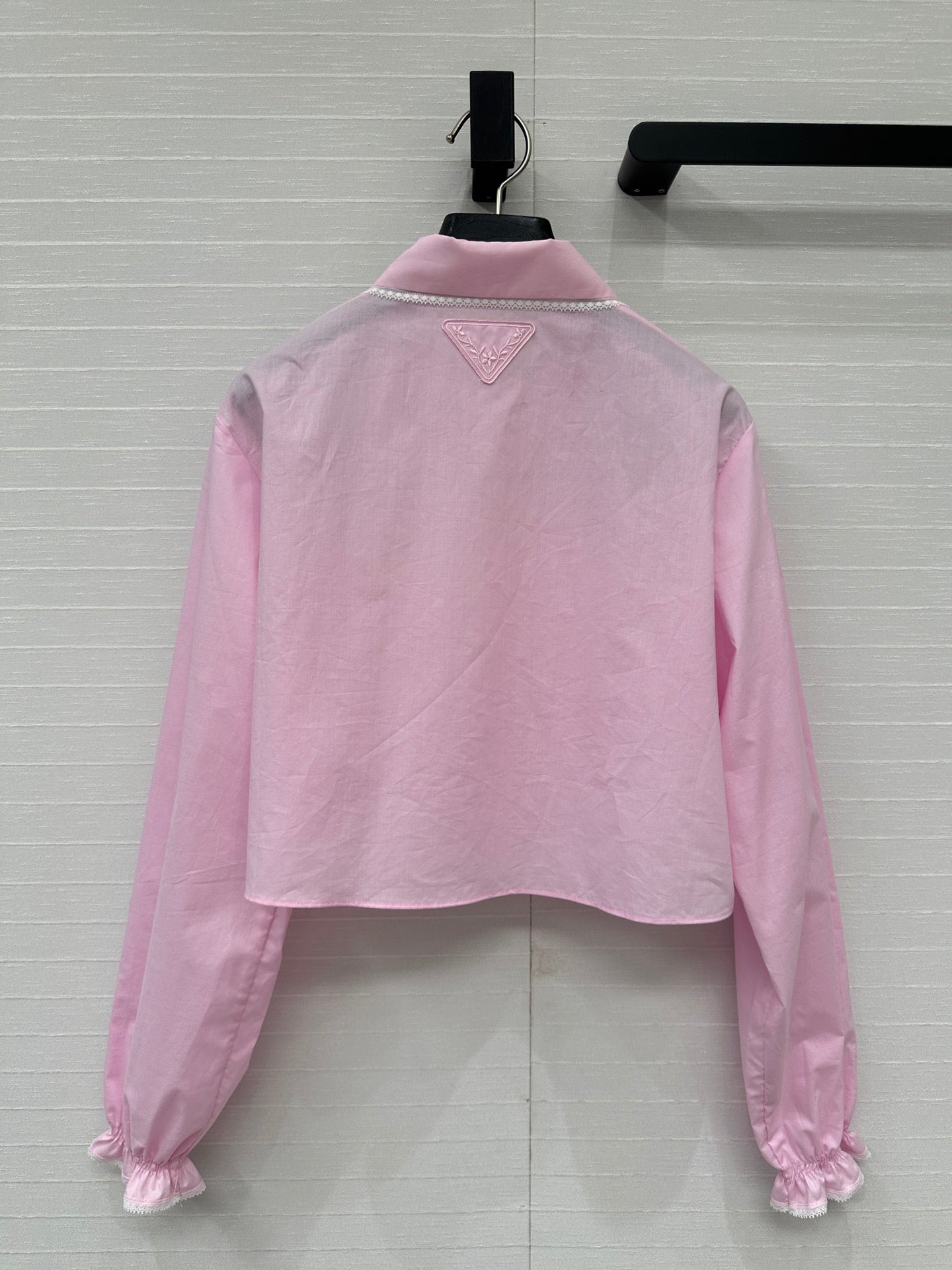Prada 25 Lace Sleeve Shirt Pink Cotton