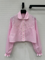Prada 25 Lace Sleeve Shirt Pink Cotton