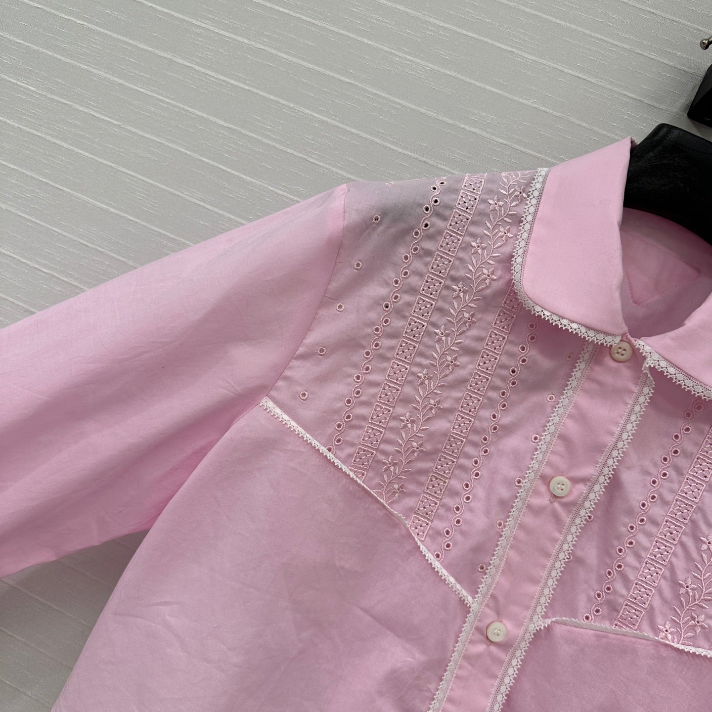 Prada 25 Lace Sleeve Shirt Pink Cotton