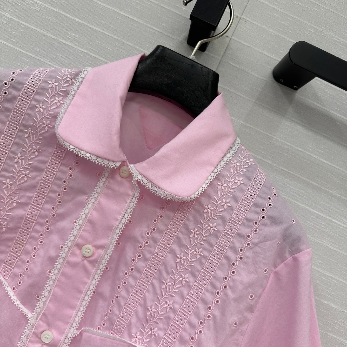 Prada 25 Lace Sleeve Shirt Pink Cotton