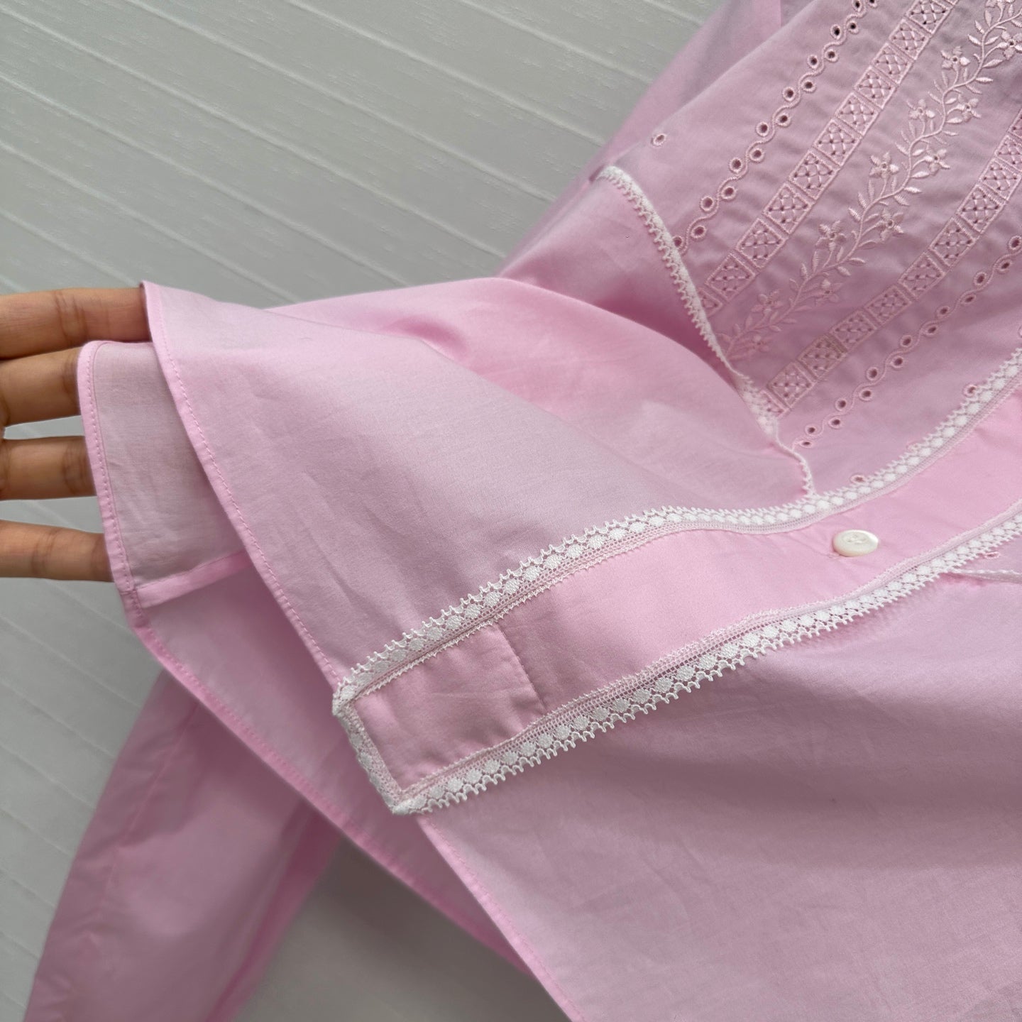 Prada 25 Lace Sleeve Shirt Pink Cotton