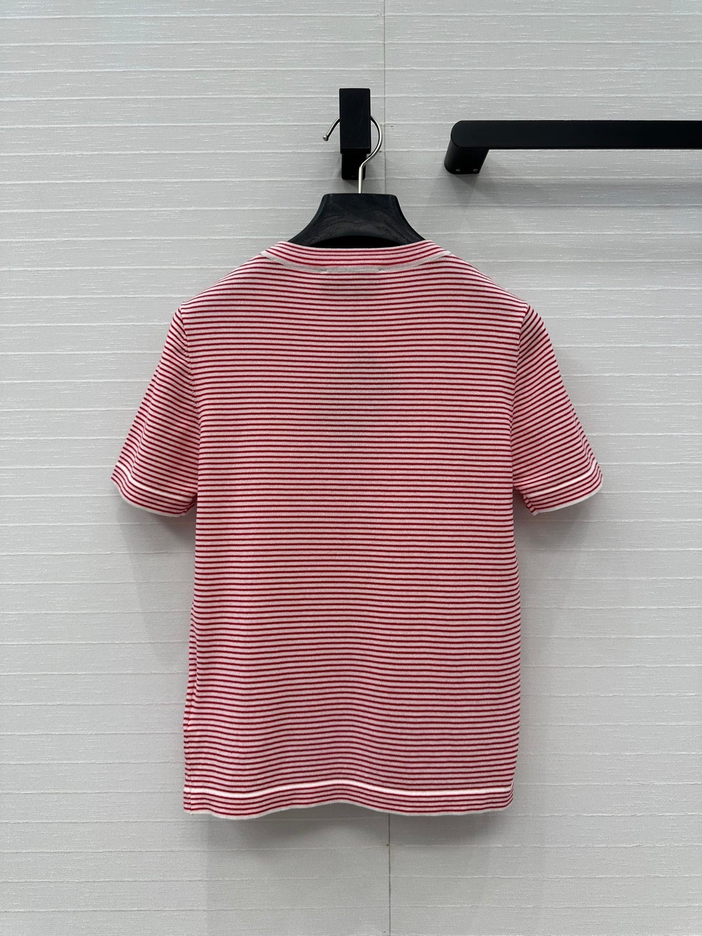 Prada 25 Striped Short-sleeved Knitted Top Red Cotton