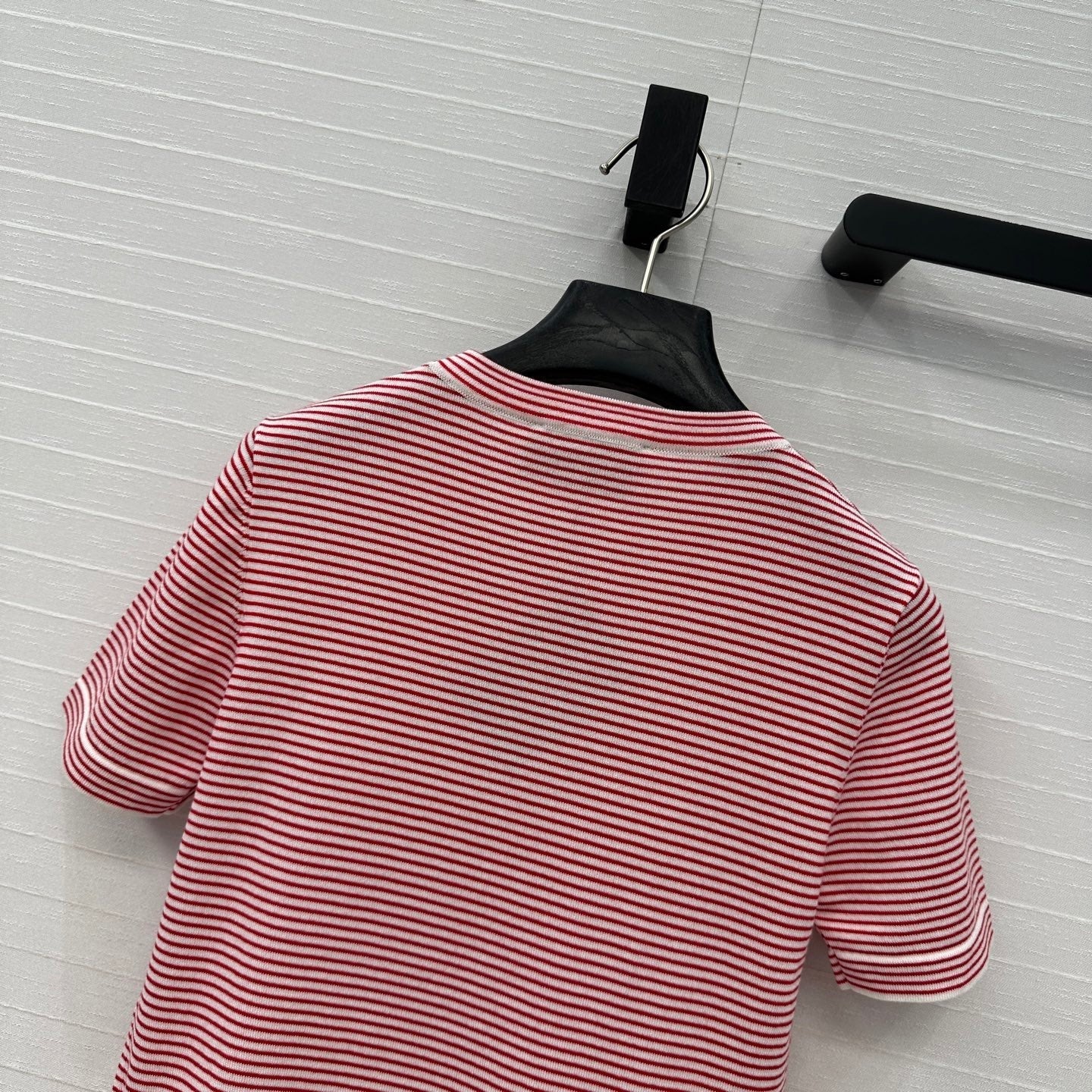 Prada 25 Striped Short-sleeved Knitted Top Red Cotton