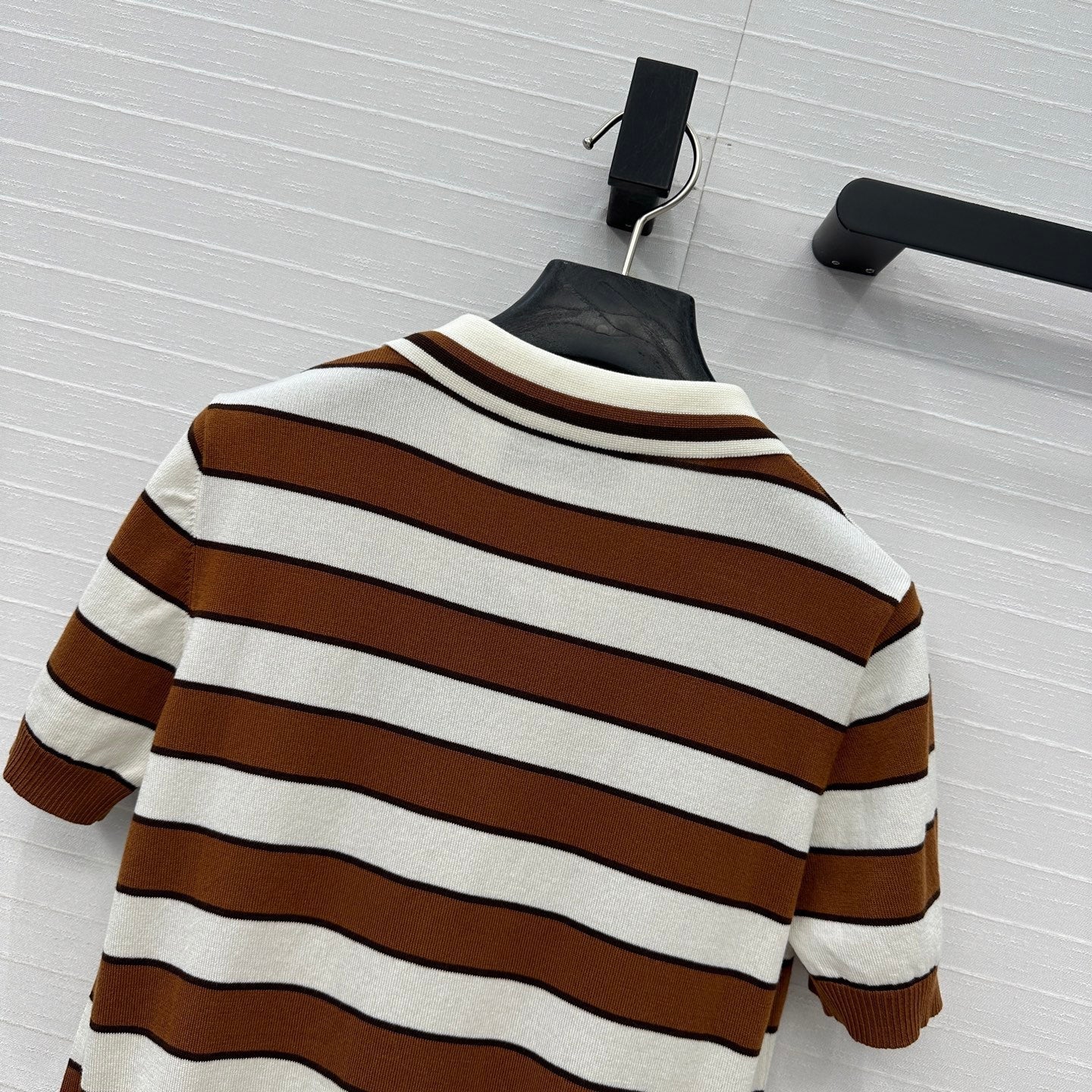 Prada 25 Striped Short-sleeved Knitted Cardigan Brown white Cotton