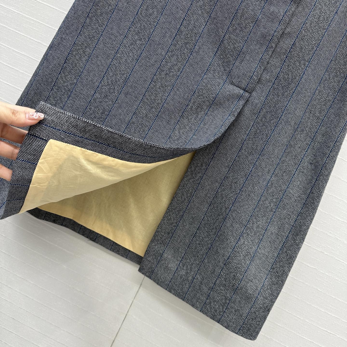 Prada Striped Suit Mid-length Skirt Grey Wool Cotton Polyester