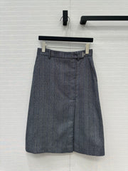 Prada Striped Suit Mid-length Skirt Grey Wool Cotton Polyester
