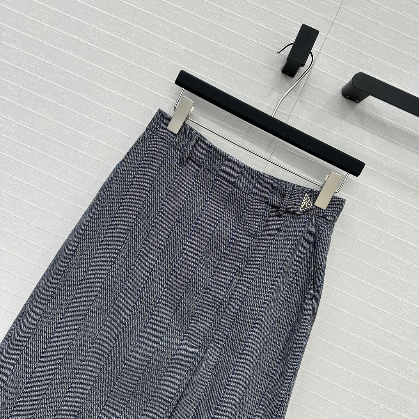 Prada Striped Suit Mid-length Skirt Grey Wool Cotton Polyester