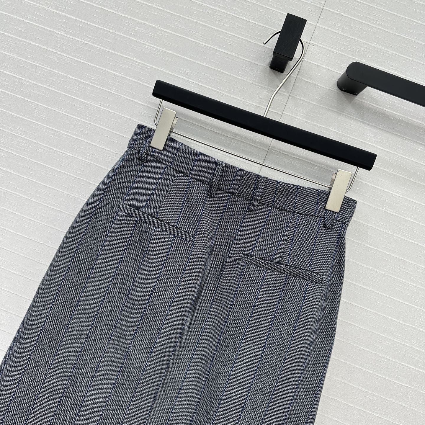 Prada Striped Suit Mid-length Skirt Grey Wool Cotton Polyester