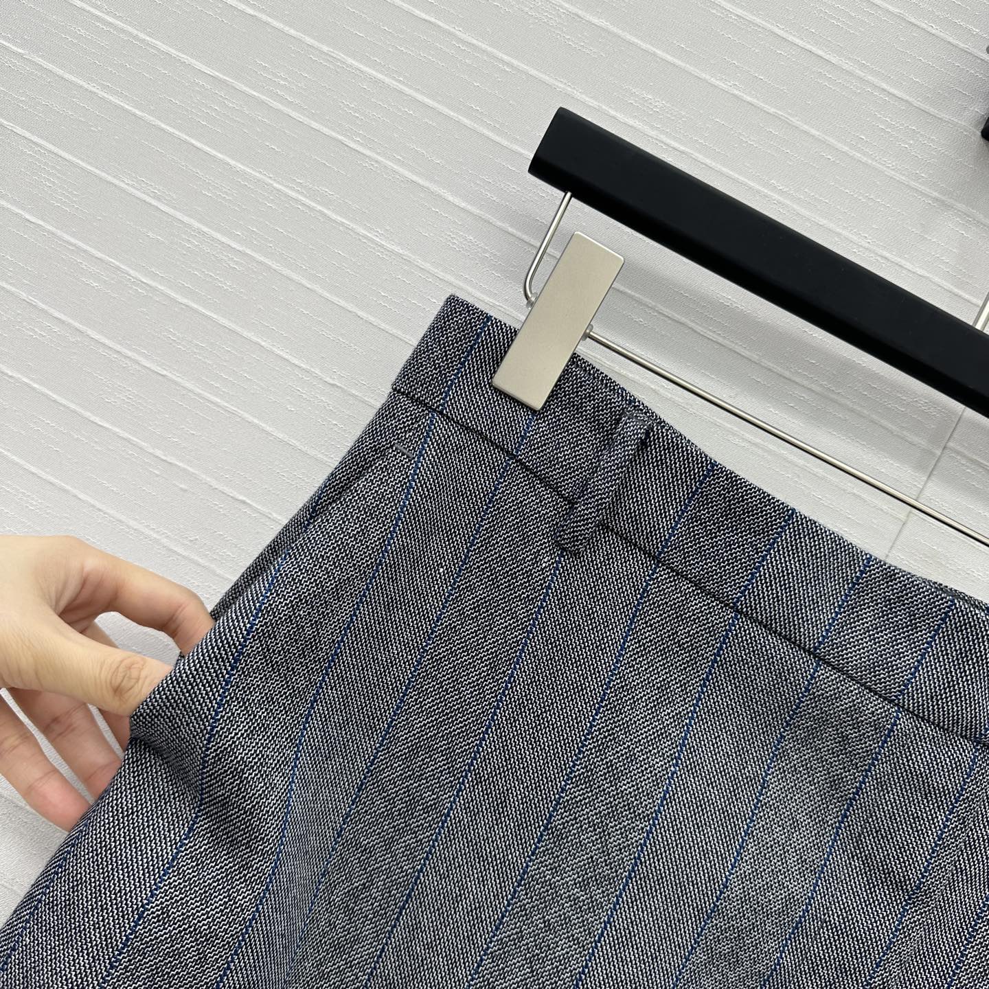 Prada Striped Suit Mid-length Skirt Grey Wool Cotton Polyester