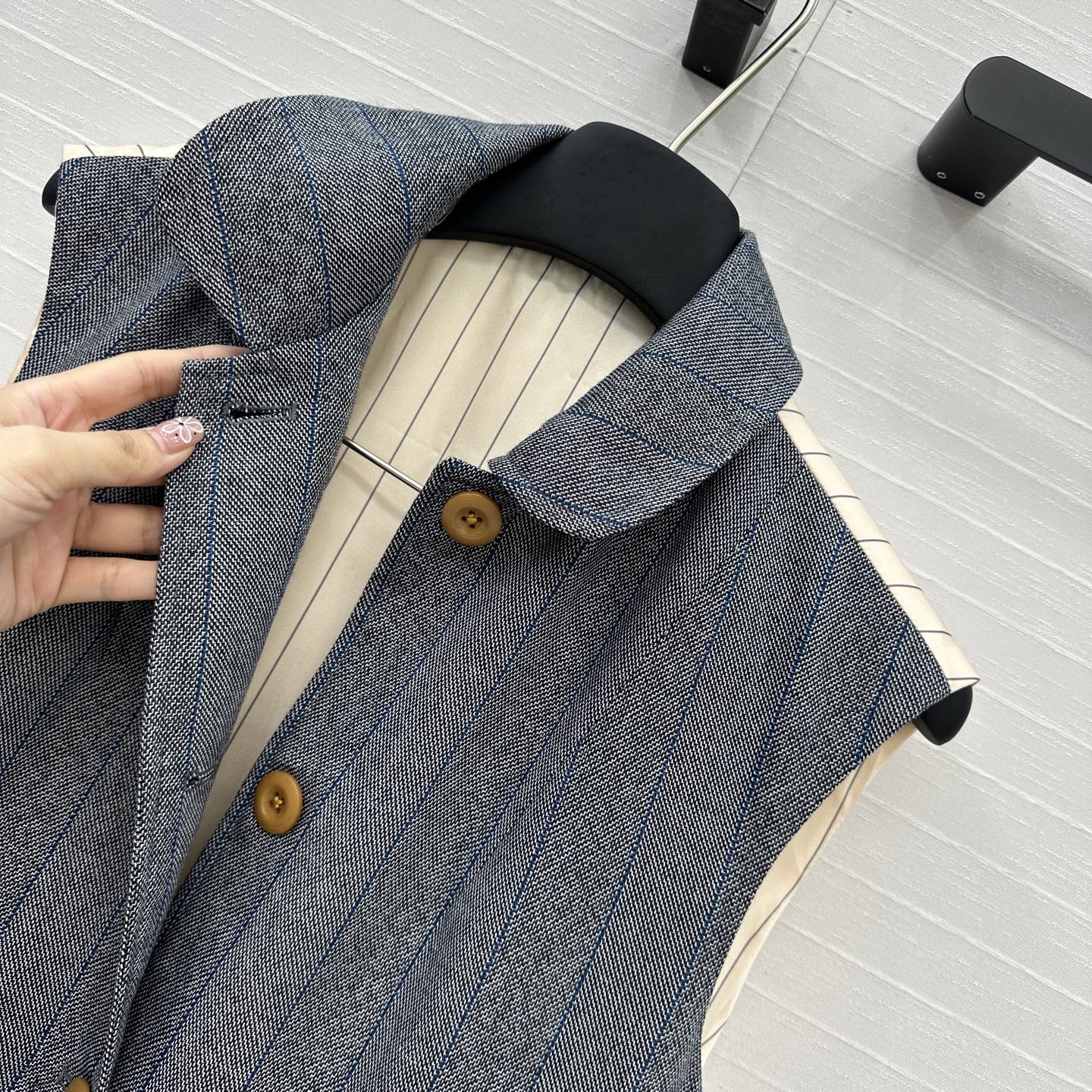 Prada 25 Striped Vest Jacket Grey Wool Cotton Polyester