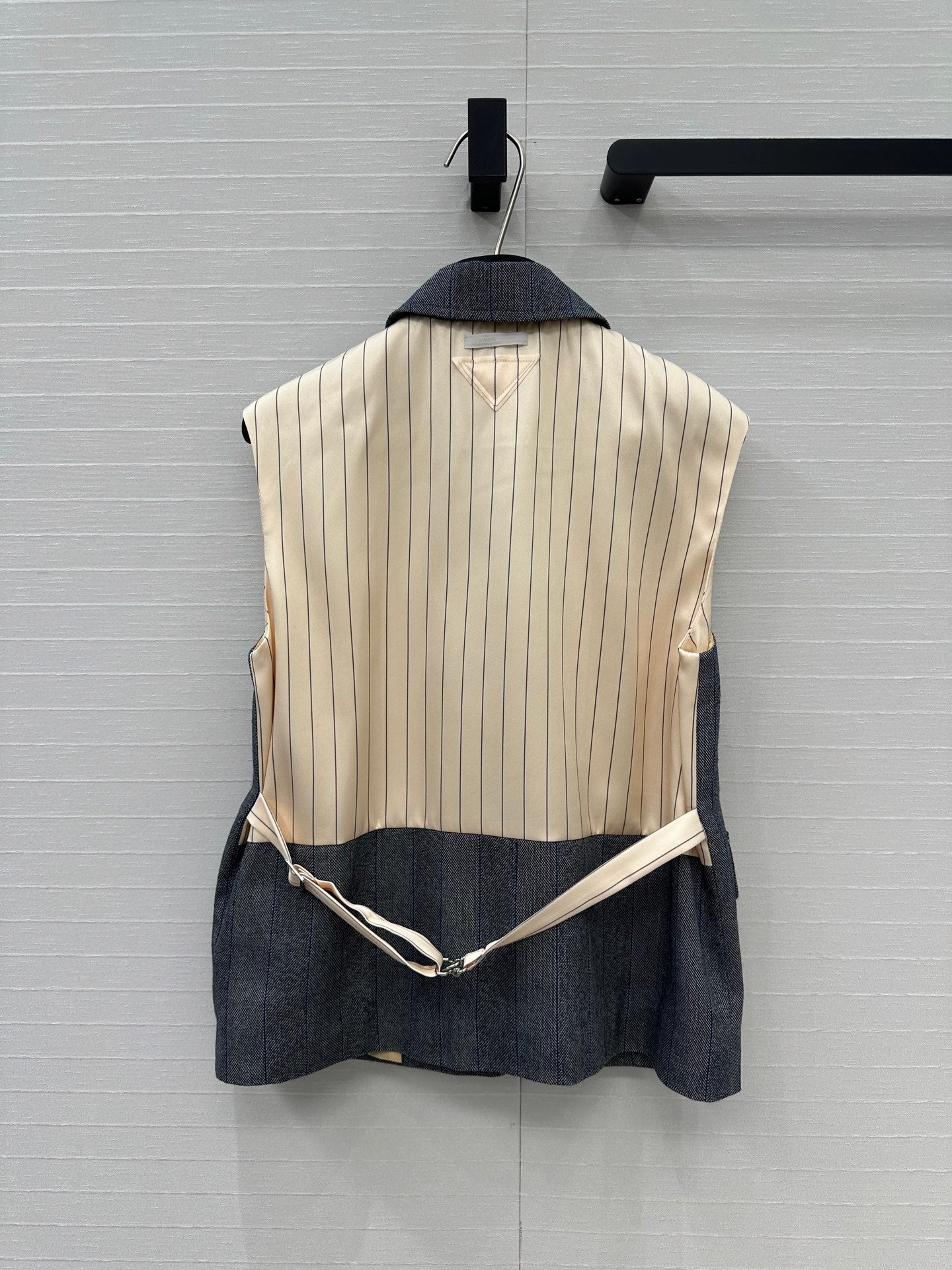Prada 25 Striped Vest Jacket Grey Wool Cotton Polyester