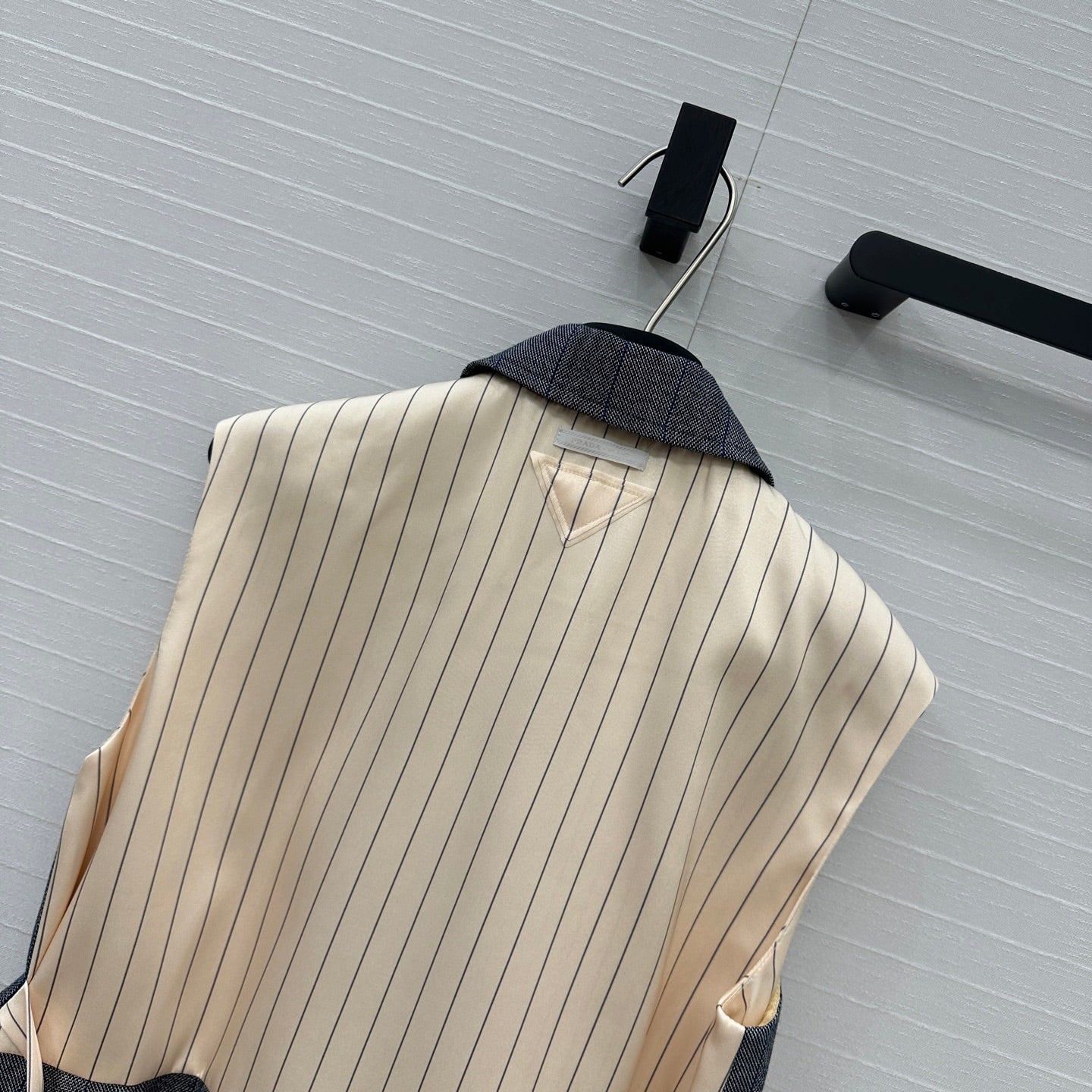 Prada 25 Striped Vest Jacket Grey Wool Cotton Polyester