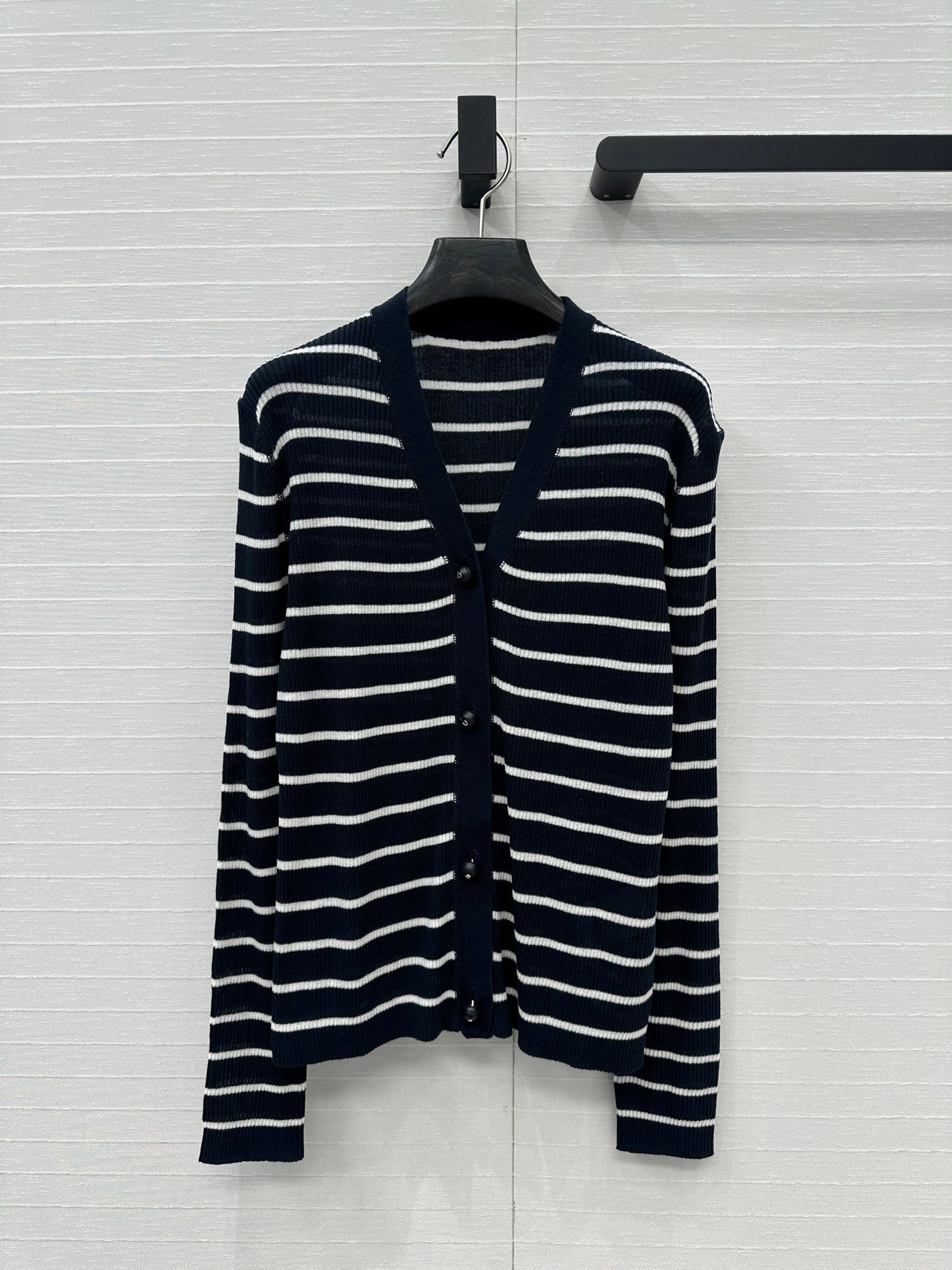 CD 25 Striped Cardigan Black mix White Linen Cashmere
