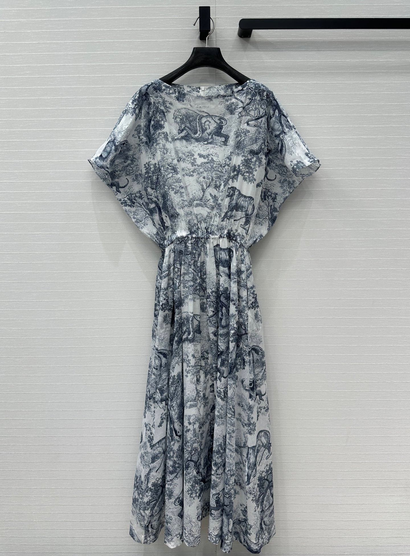 CD 25 Boat Neck Long Skirt Blue White Cotton