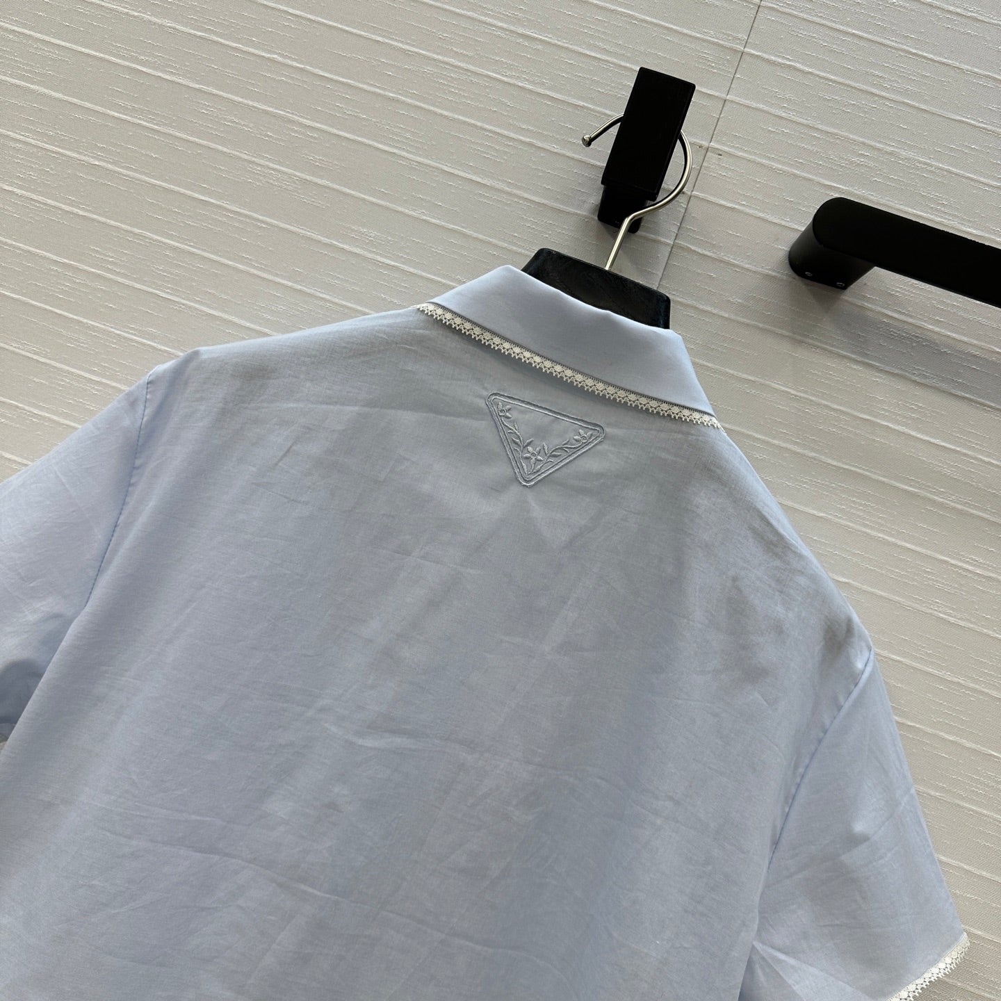 Prada 25 Lace Short-sleeved Shirt Blue Cotton