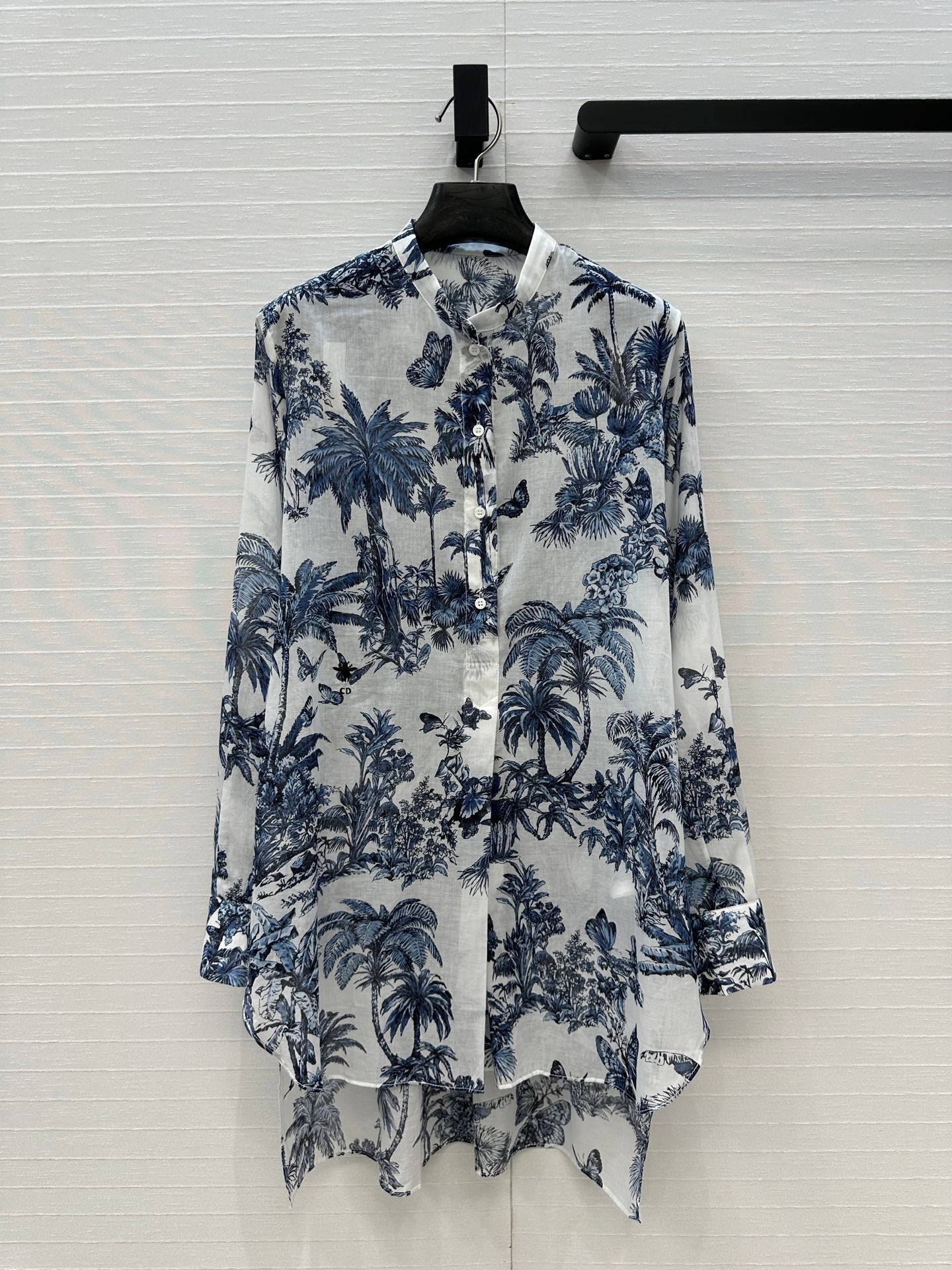 CD 25 Butterfly Coconut Print Shirt White Blue Cotton