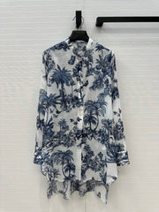CD 25 Butterfly Coconut Print Shirt White Blue Cotton