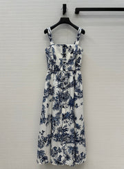 CD 25 Butterfly Coconut Print Tube Dress White Blue Cotton