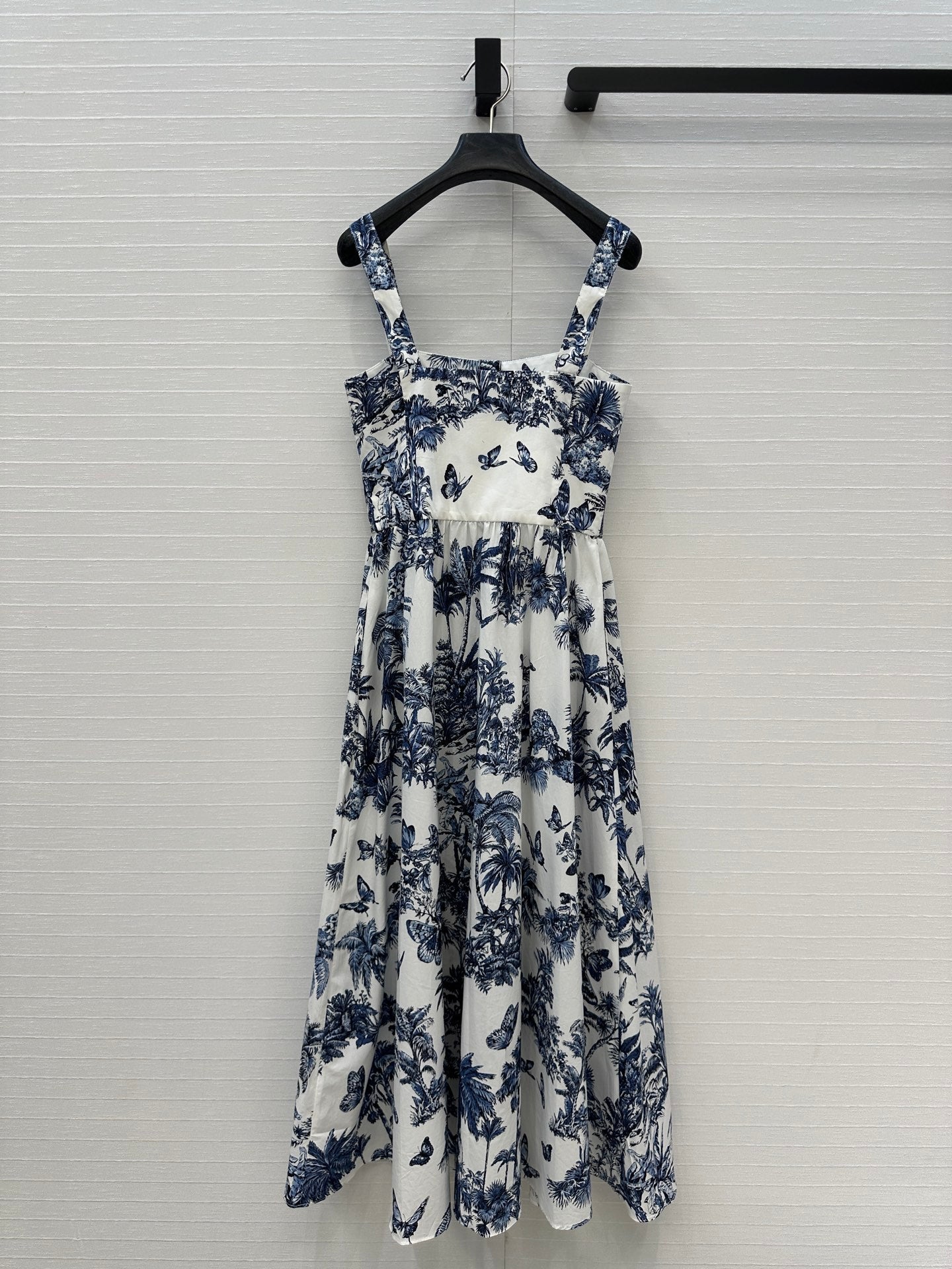 CD 25 Butterfly Coconut Print Tube Dress White Blue Cotton