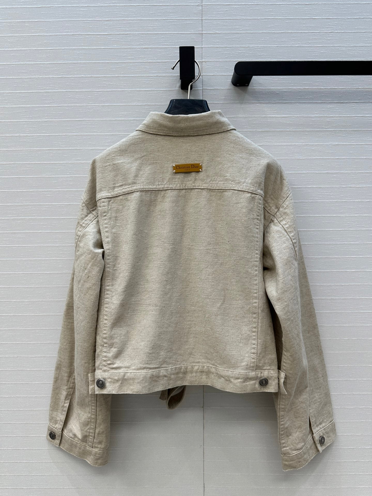 CD 25 Waist Tie Short Jacket Beige Cotton Cashmere