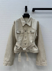 CD 25 Waist Tie Short Jacket Beige Cotton Cashmere