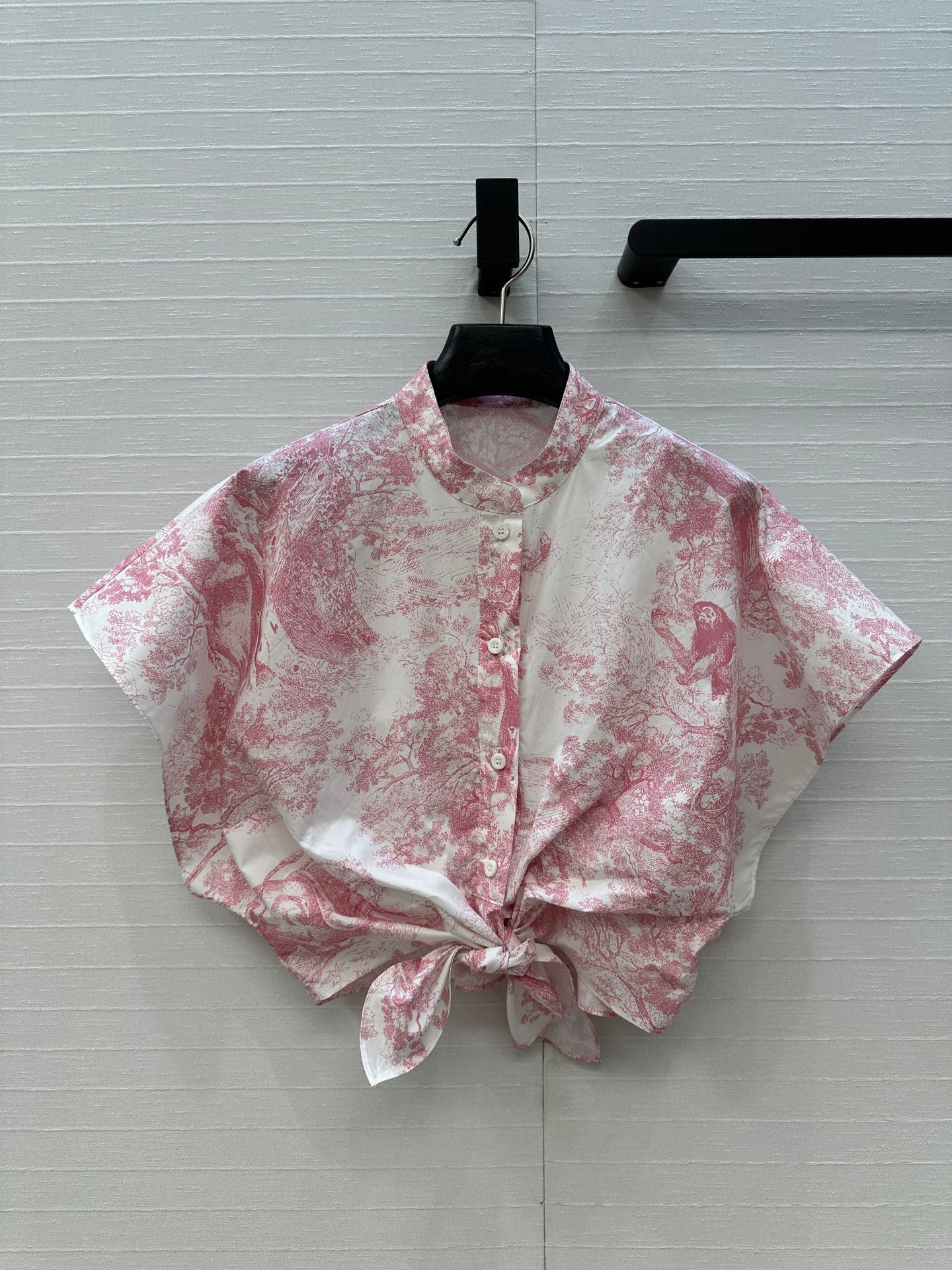 CD 25 Flying Sleeve Short Shirt White Pink Cotton