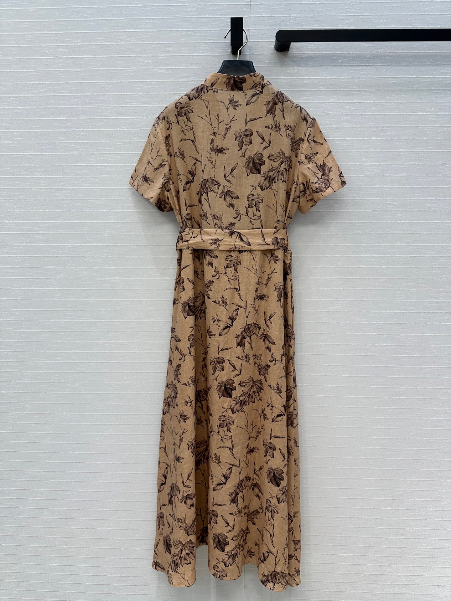 CD 25 Floral Print V-neck Long Skirt Beige mix Dark Brown Linen