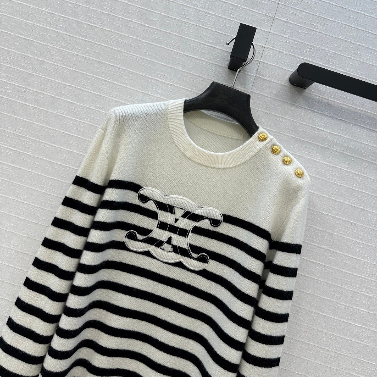 Celine 2025 Striped Sweater White Black Cashmere 318640