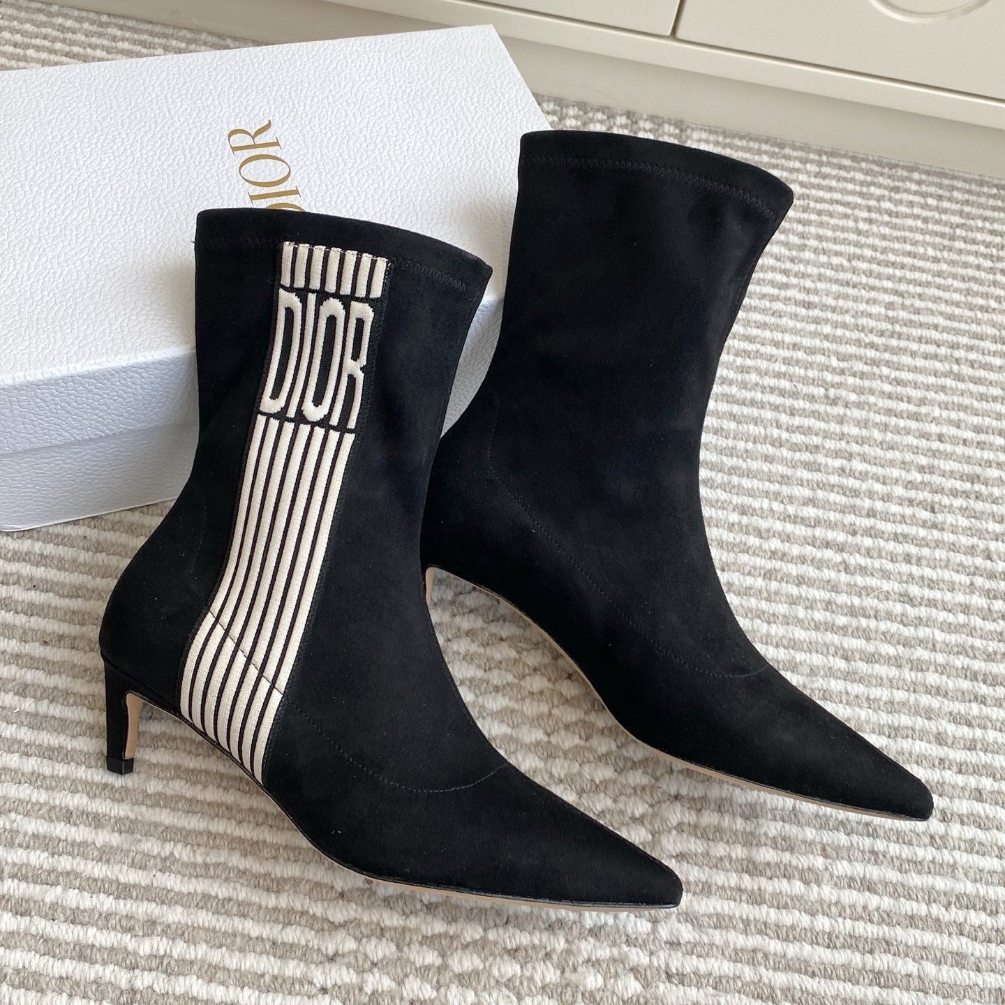 Dior 2025 Tribales Heeled Ankle Boot 50mm Black mix White Suede 501189