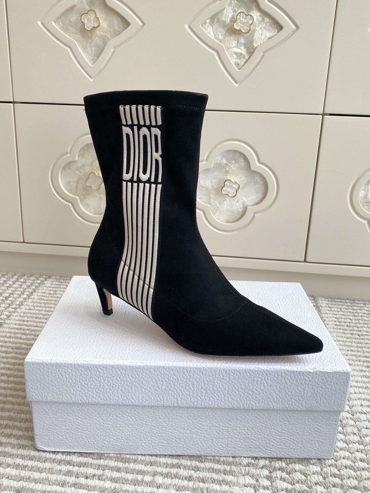 Dior 2025 Tribales Heeled Ankle Boot 50mm Black mix White Suede 501189
