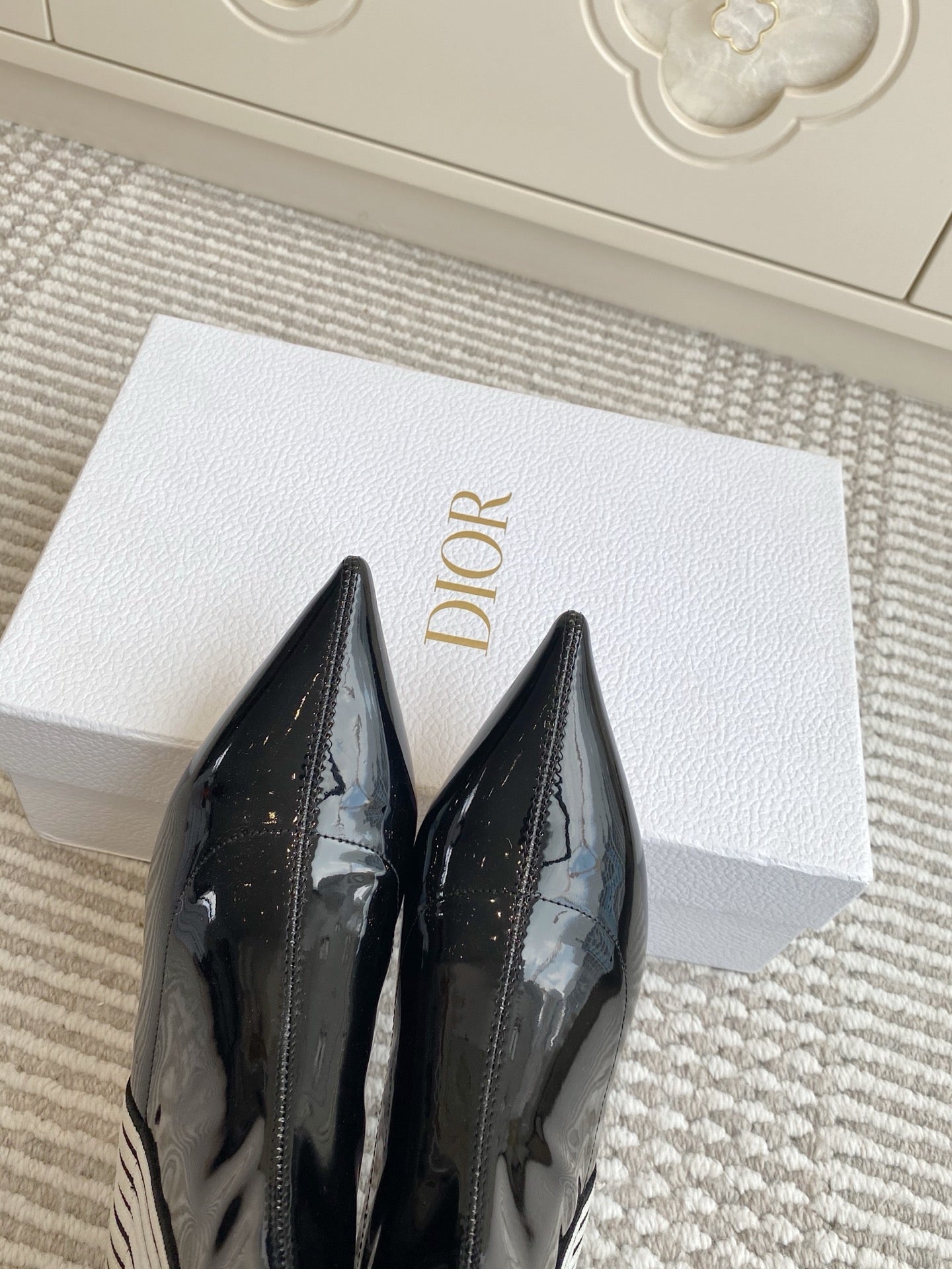 Dior 2025 Tribales Heeled Ankle Boot 50mm Black mix White Patent Leather  501190