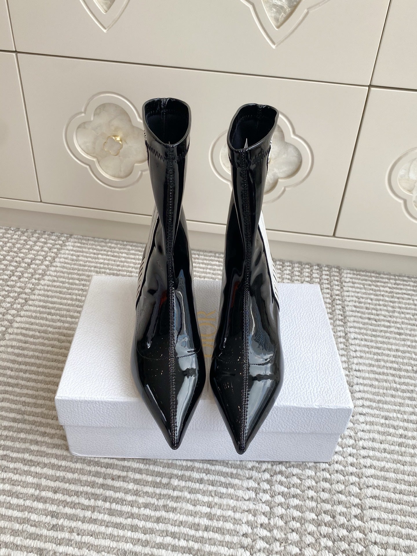 Dior 2025 Tribales Heeled Ankle Boot 50mm Black mix White Patent Leather  501190