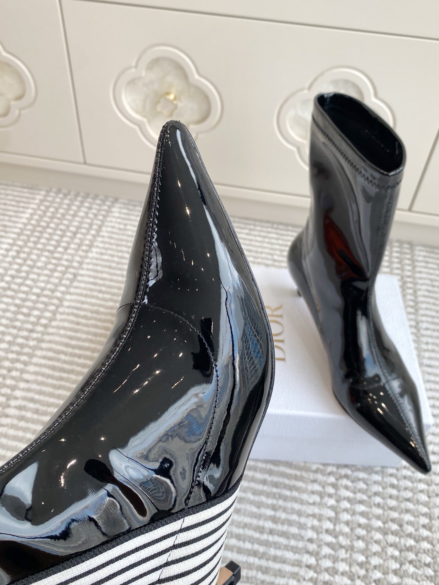 Dior 2025 Tribales Heeled Ankle Boot 50mm Black mix White Patent Leather  501190