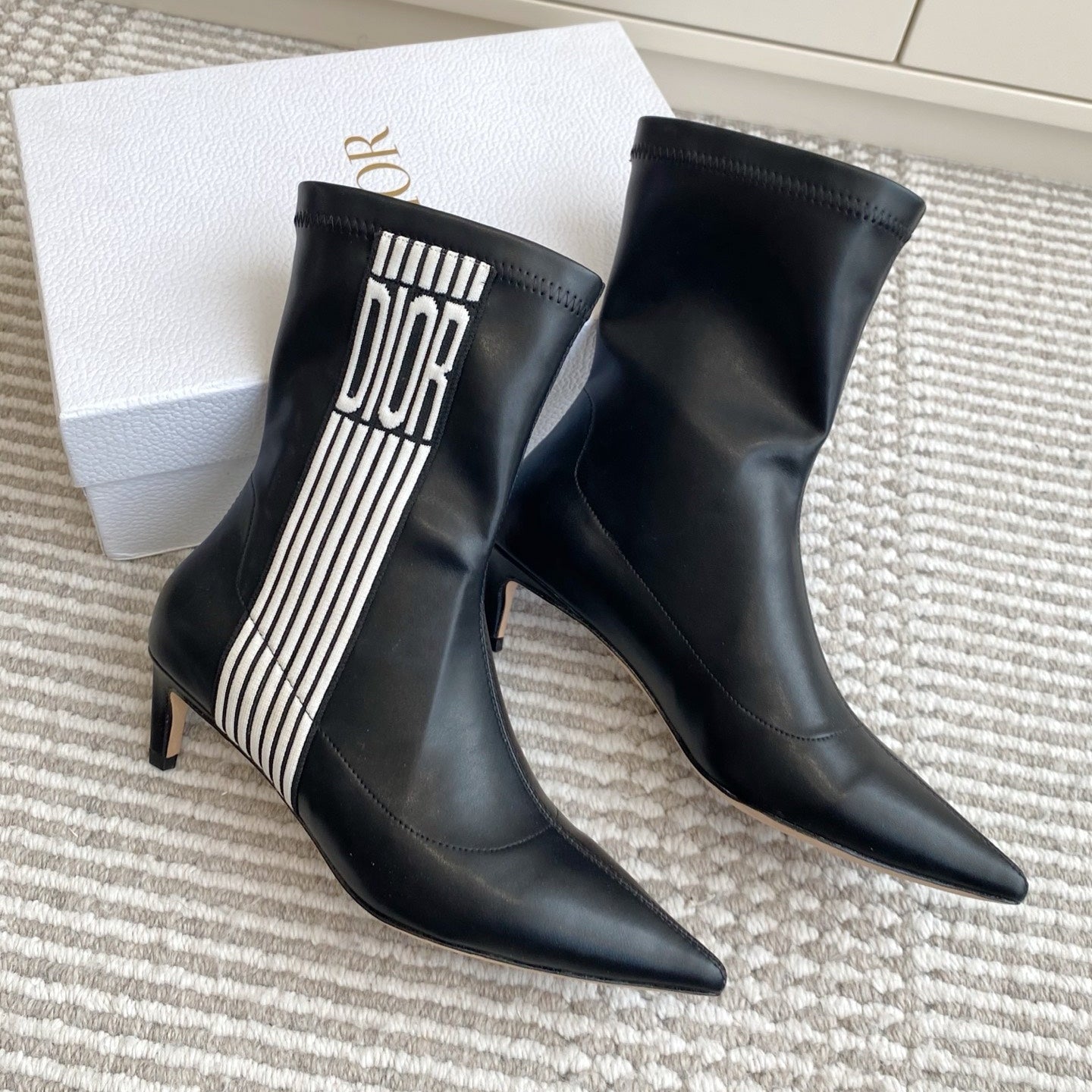 Dior 2025 Tribales Heeled Ankle Boot 50mm Black mix White Lambskin 501192