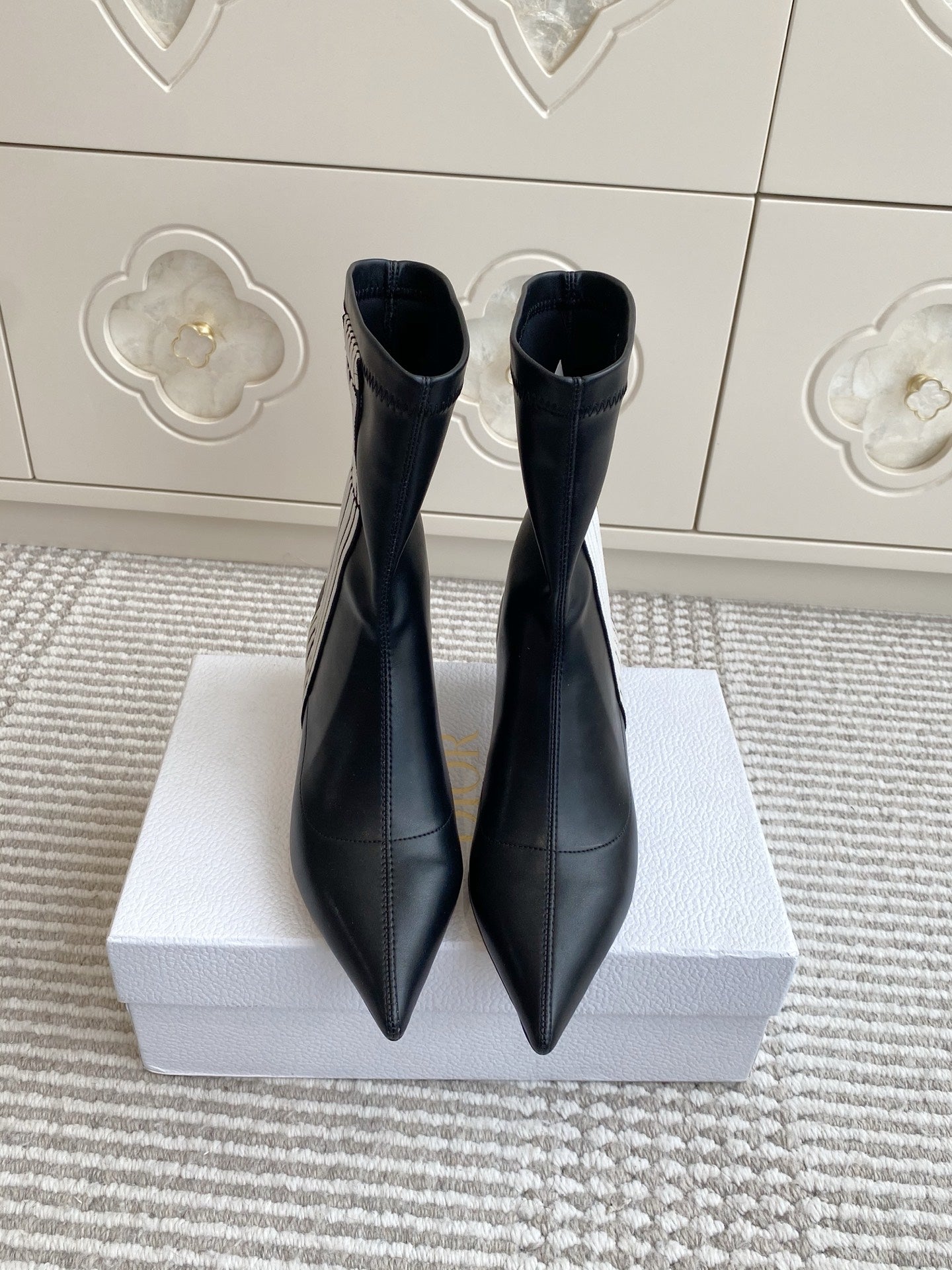 Dior 2025 Tribales Heeled Ankle Boot 50mm Black mix White Lambskin 501192