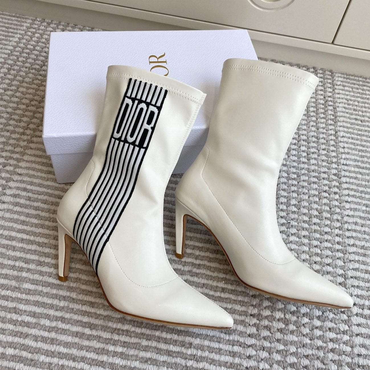 Dior 2025 Tribales Heeled Ankle Boot 80mm White Lambskin 501193