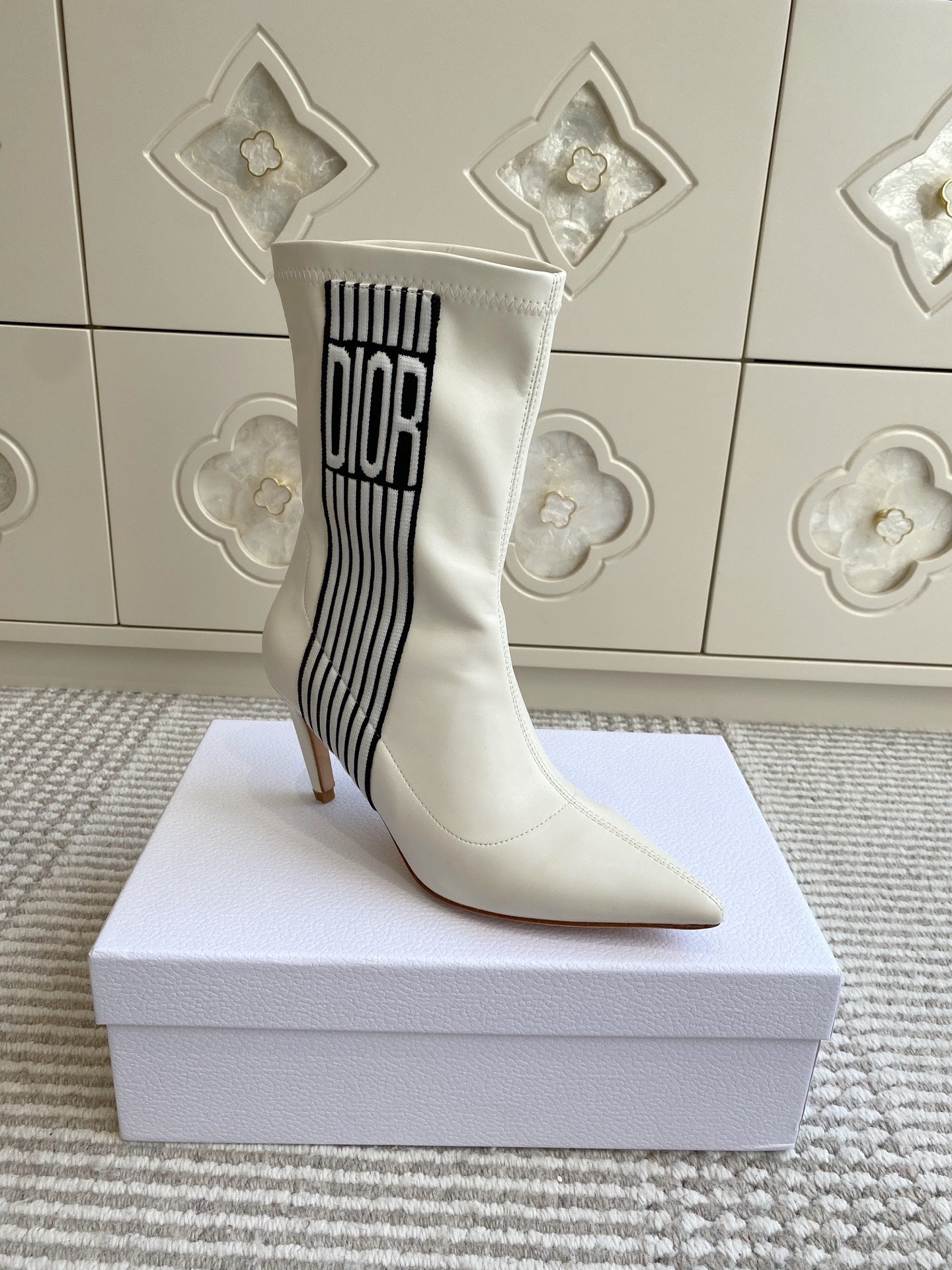 Dior 2025 Tribales Heeled Ankle Boot 80mm White Lambskin 501193